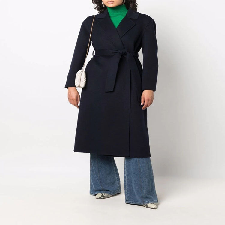 Women's midi wrap coat made of wool-cashmere blend with shawl collar and tie belt Chichicherry