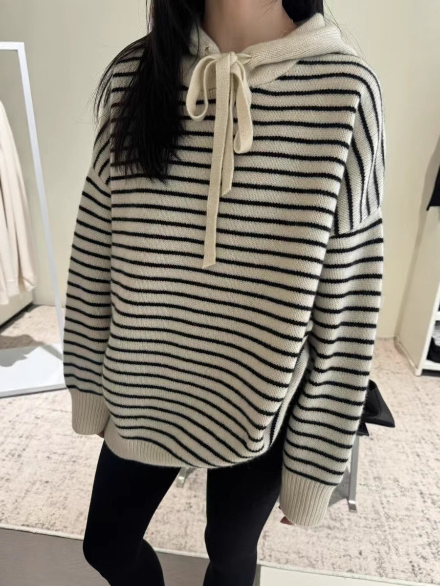 Ladies oversized hoodie made of soft fine knit with maritime stripe pattern Chichicherry