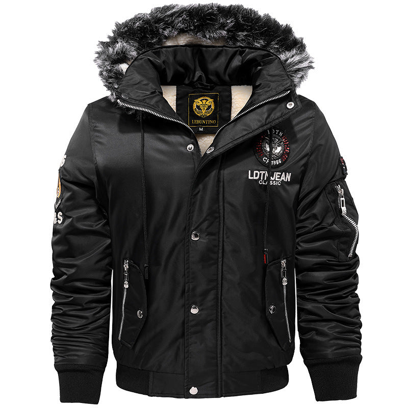 Men's Padded Pilot Bomber with Teddy Fleece Lining, Faux Fur Hood and Utility Pockets Chichicherry