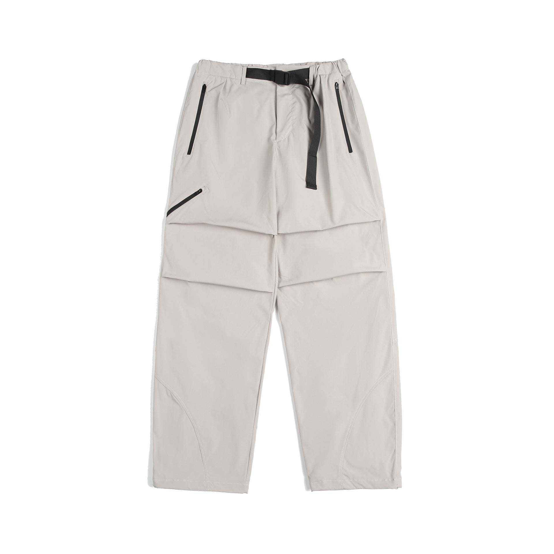 Unisex Technical Cargo Capri Pants with Elastic Waistband, Integrated Belt and Waterproof Zippers Chichicherry