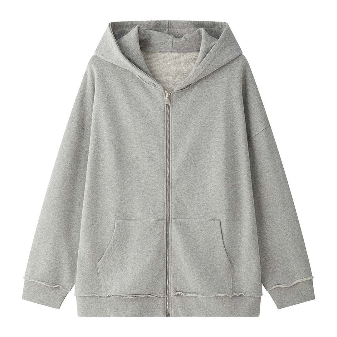 Women's Relaxed Zip Hoodie in Used Look with Frayed Edges Chichicherry