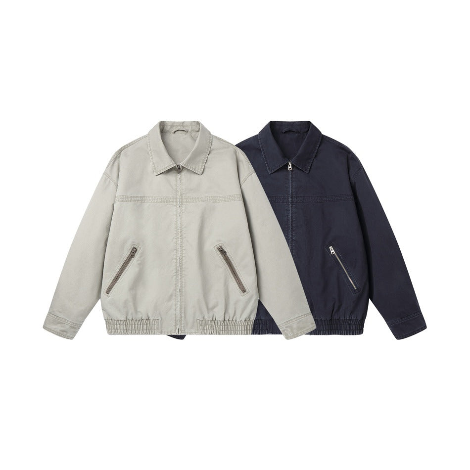 Men's short jacket in boxy cut made of canvas with diagonal zip pockets and elastic hem Chichicherry