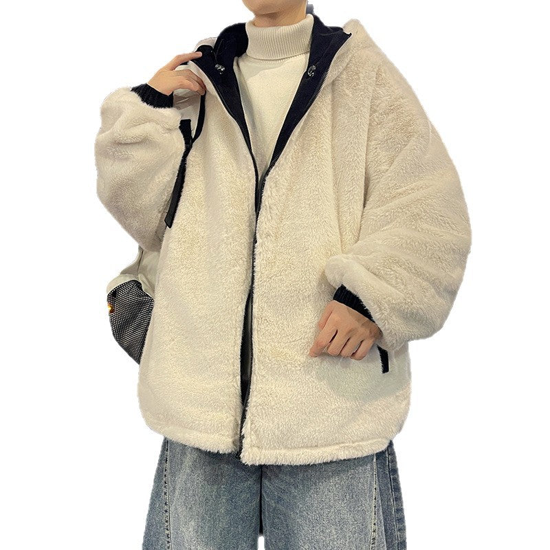 Men's Oversized Hoodie Jacket with Teddy Lining, Two-Way Zipper and Utility Pockets Chichicherry