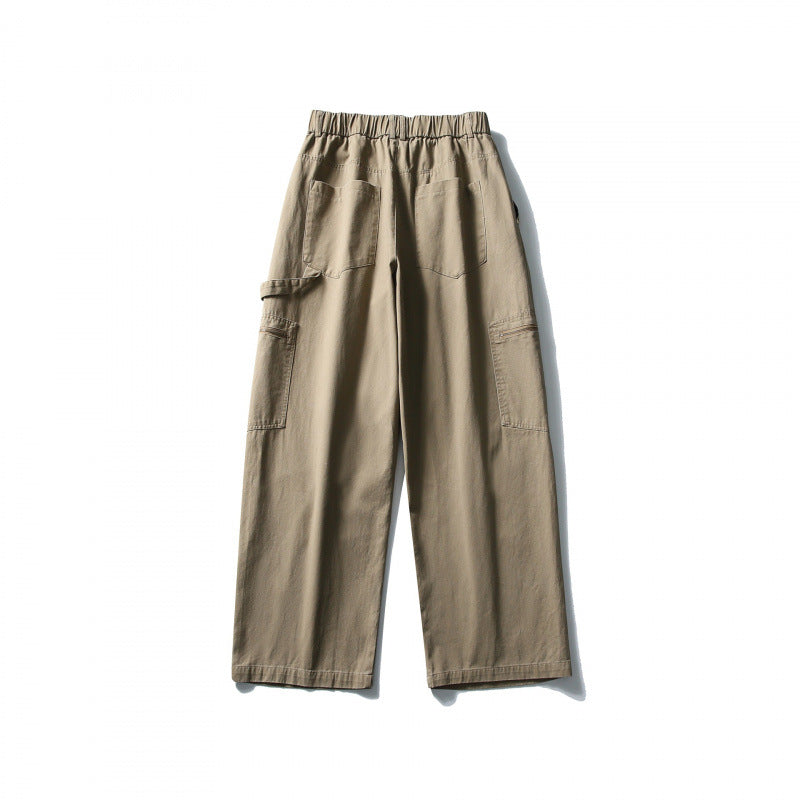 Men's Loose Utility Cargo Pants with Elastic Waistband and Patch Pockets Chichicherry