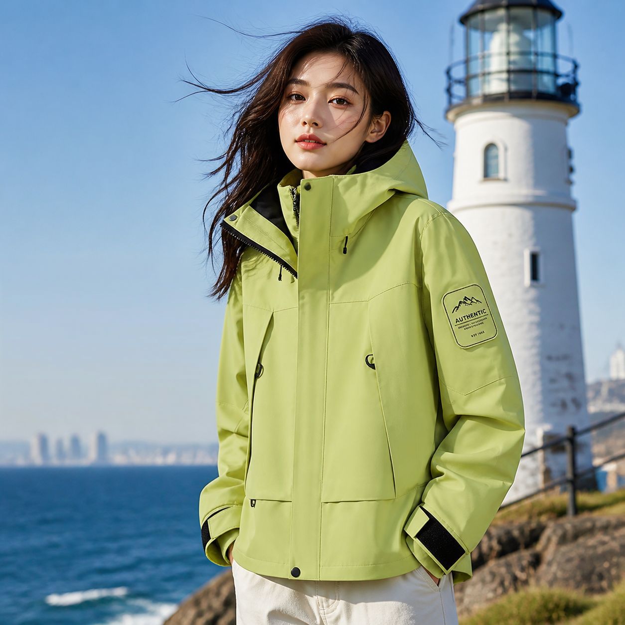 Unisex waterproof two-layer softshell rain jacket with removable fleece lining and hood Chichicherry