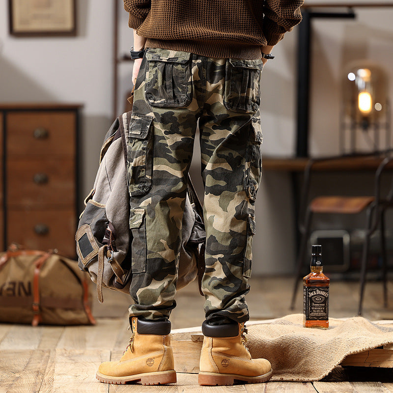 Men's cargo pants with elastic cuffs and camouflage utility design Chichicherry