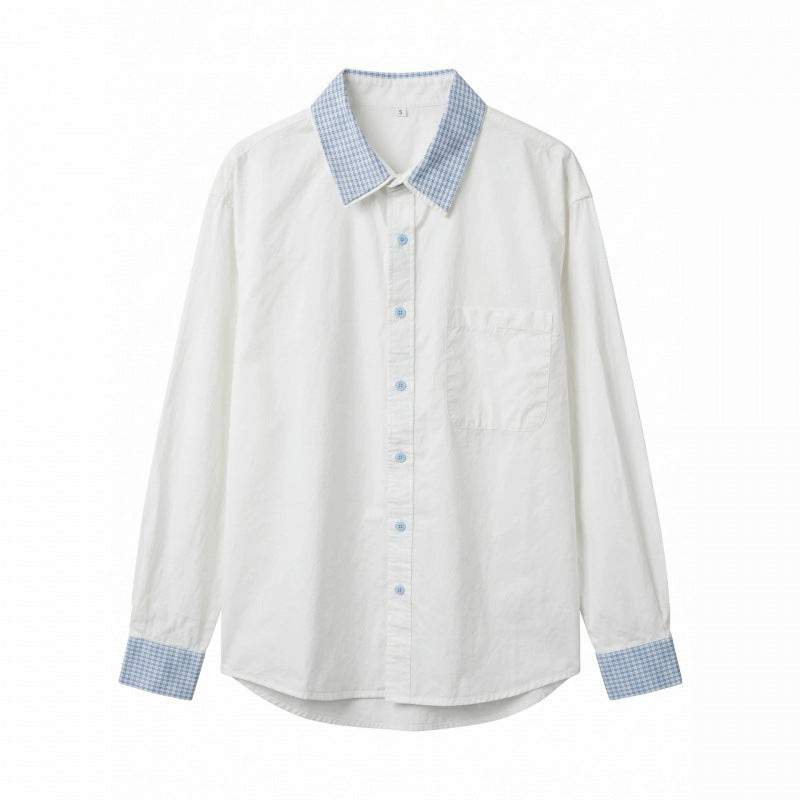 Unisex Oversized Cotton Shirt with Contrasting Vichy Check Collar and Cuffs Chichicherry