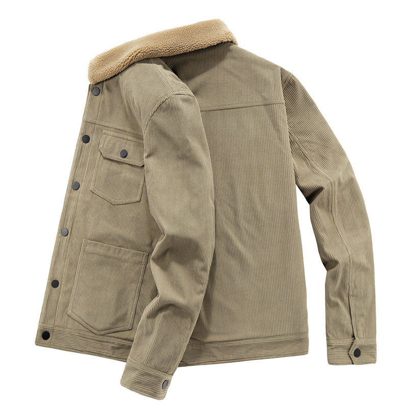 Men's cord trucker jacket with warming Sherpa insulation and patch pockets Chichicherry