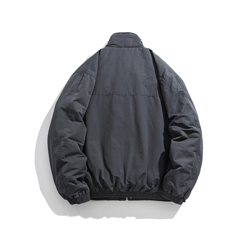 Men's Boxy Utility Bomber Jacket with Stand-Up Collar and Flap Pockets Chichicherry