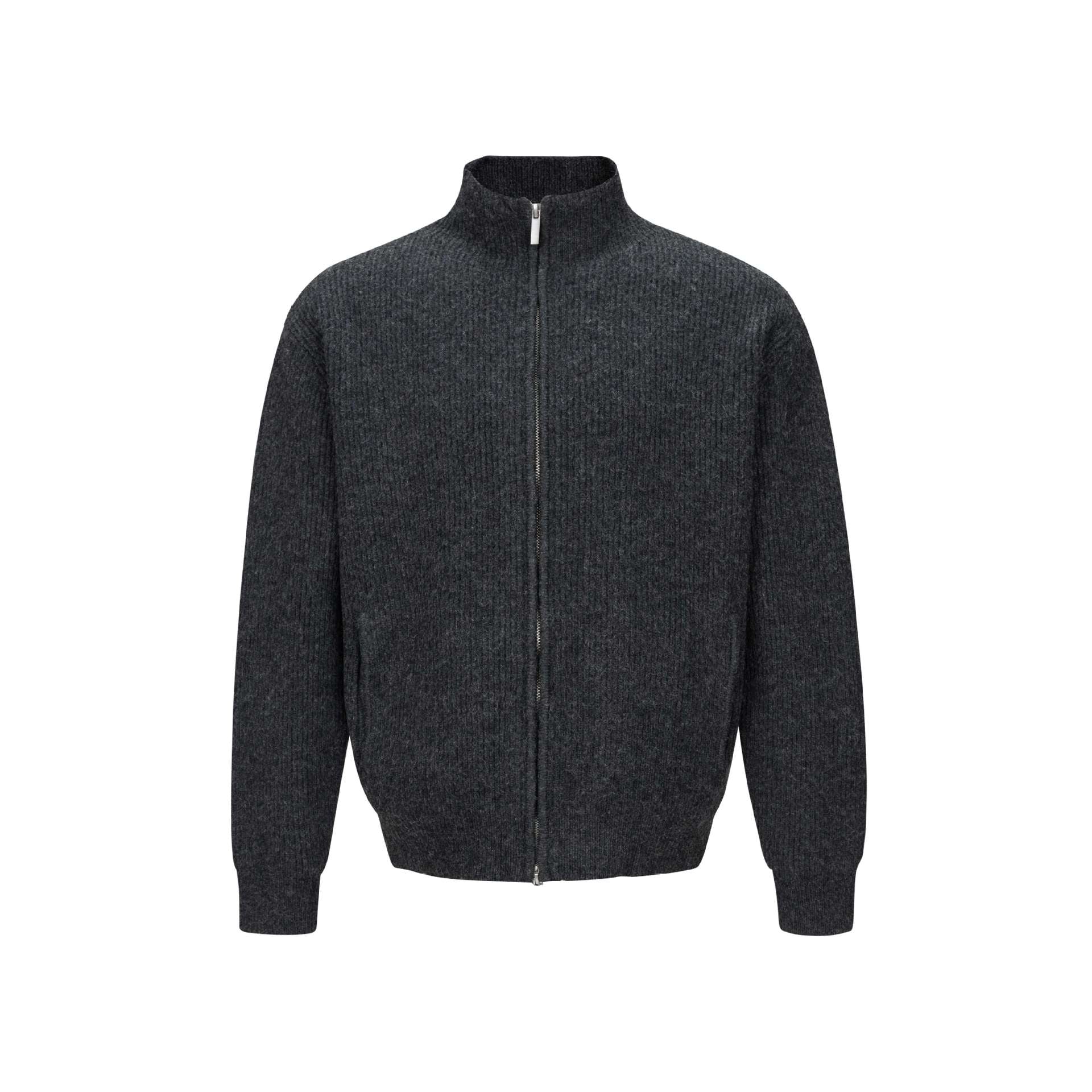 Unisex Short Ribbed Knit Zipper with High Stand Collar and Slim Fit Chichicherry