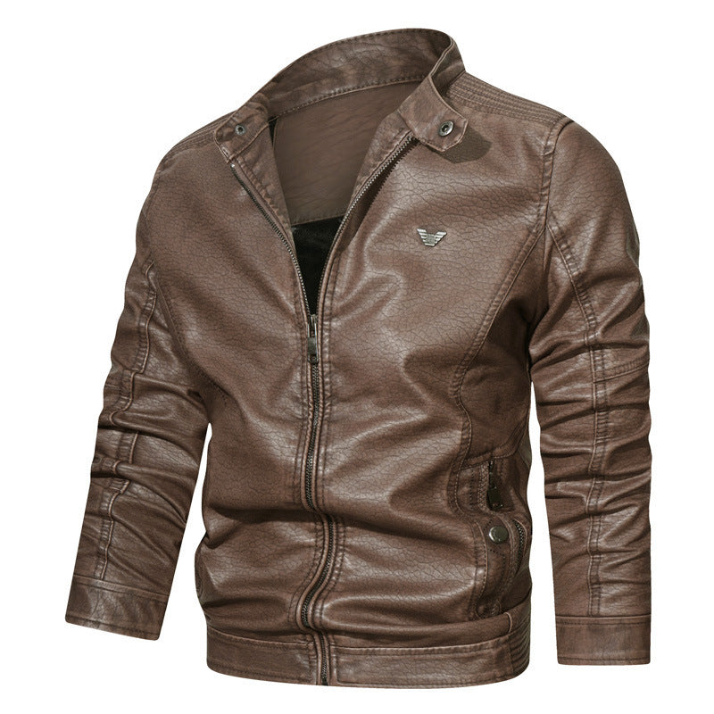 Men's washed synthetic leather pilot bomber jacket with textured surface and ergonomic sleeve seams Chichicherry