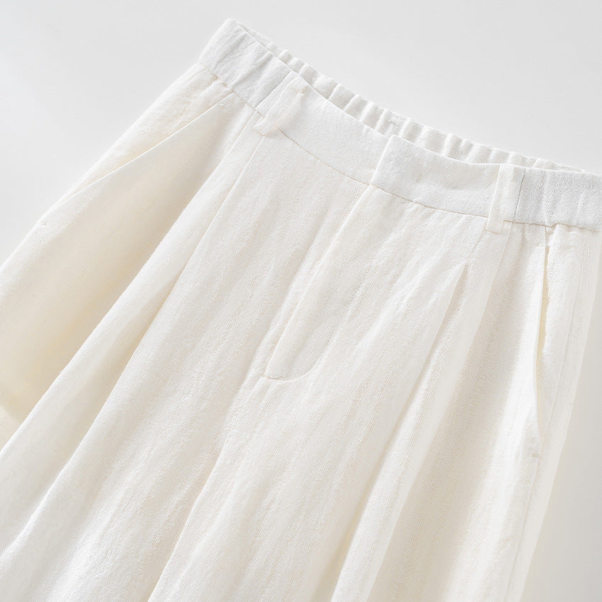 Women's Lightweight Linen Trousers with Wide Leg, Pleats and Elastic Back Chichicherry
