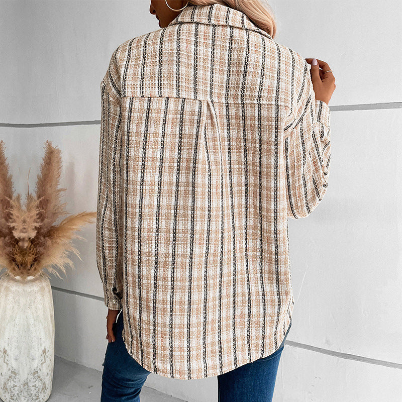 Women's Boucle-Tweed Overshirt with Chest Pockets and Full Button Placket Chichicherry