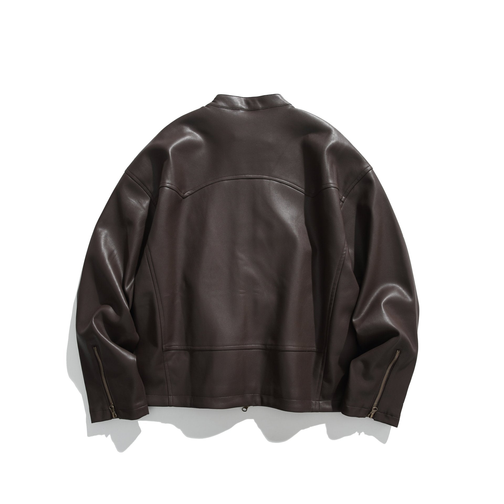 Men's leather-look bomber jacket with stand-up collar, angled zip pockets and minimalist seam design Chichicherry