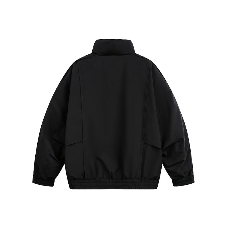 Men's Lightweight Windproof Urban-Utility Bomber Jacket with Stand Collar and Elastic Hem Chichicherry