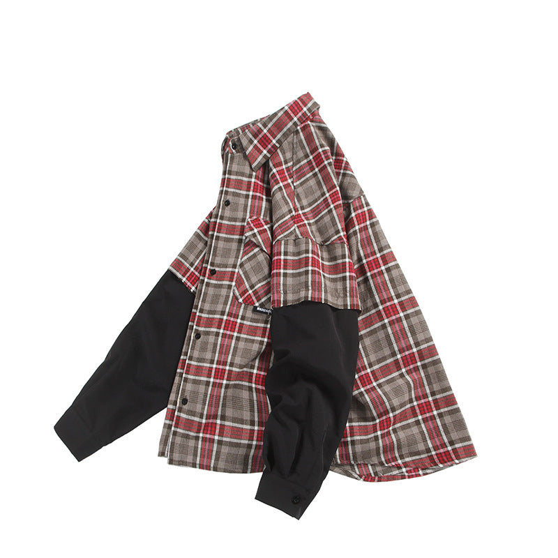 Unisex Oversized Shirt Jacket in Layering Look with Contrasting Sleeves and Breast Flap Pockets Chichicherry