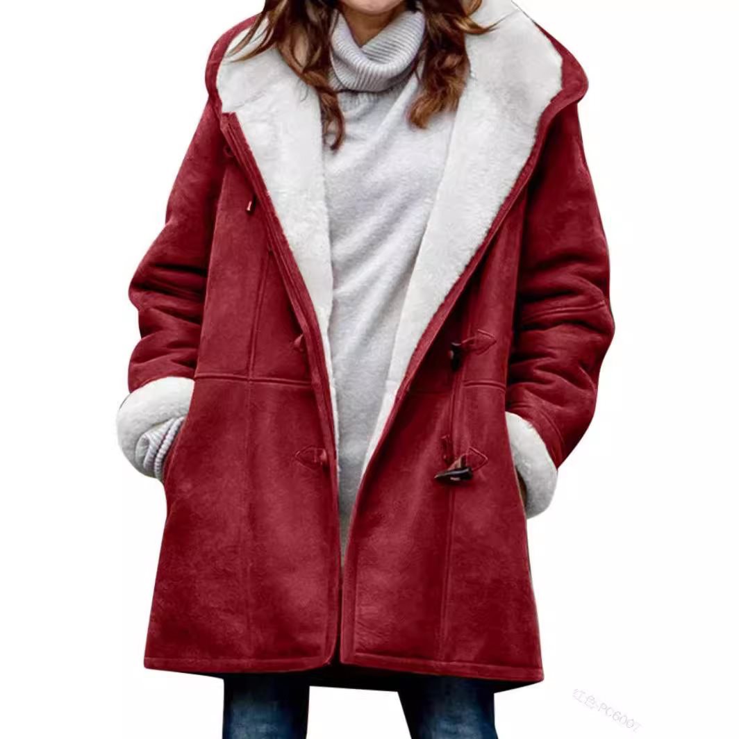 Women's teddy-lined duffle coat with hood, faux fur interior lining and toggle closures Chichicherry