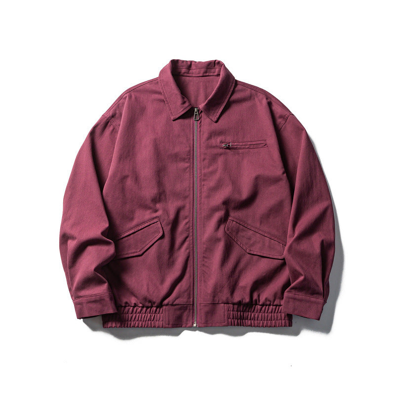 Men's Oversized Work Jacket with Full Zip, Chest Zip and Elastic Hem Band Chichicherry