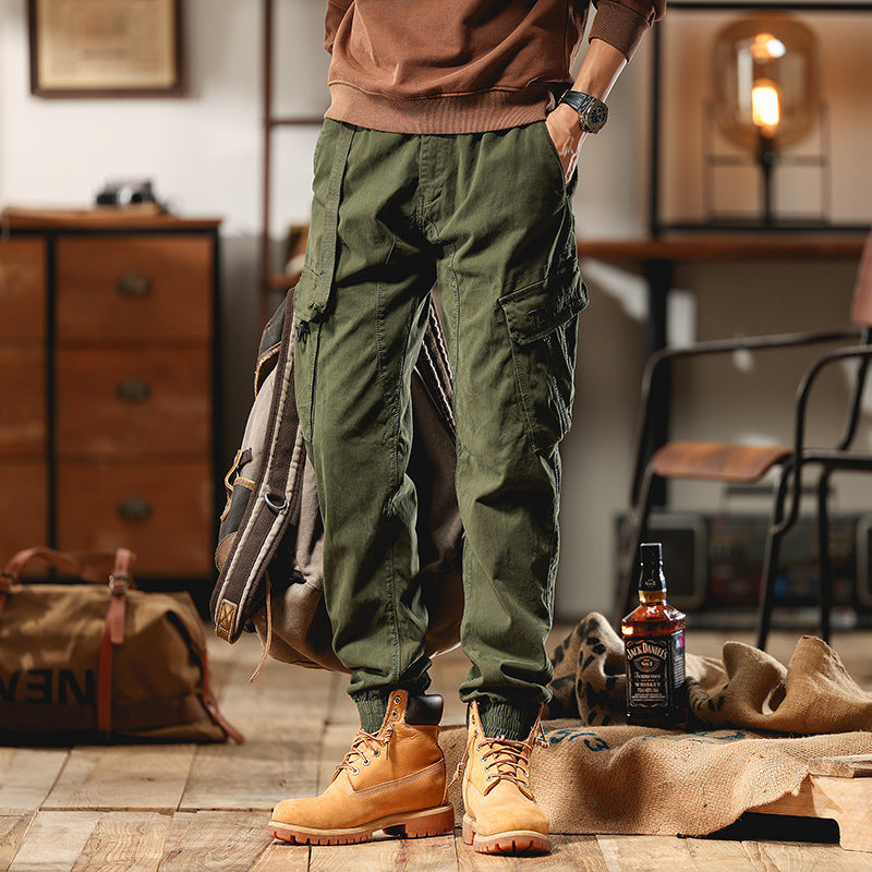 Men's Cargo Jogger Pants with Multi-Pockets and Elastic Hem Chichicherry