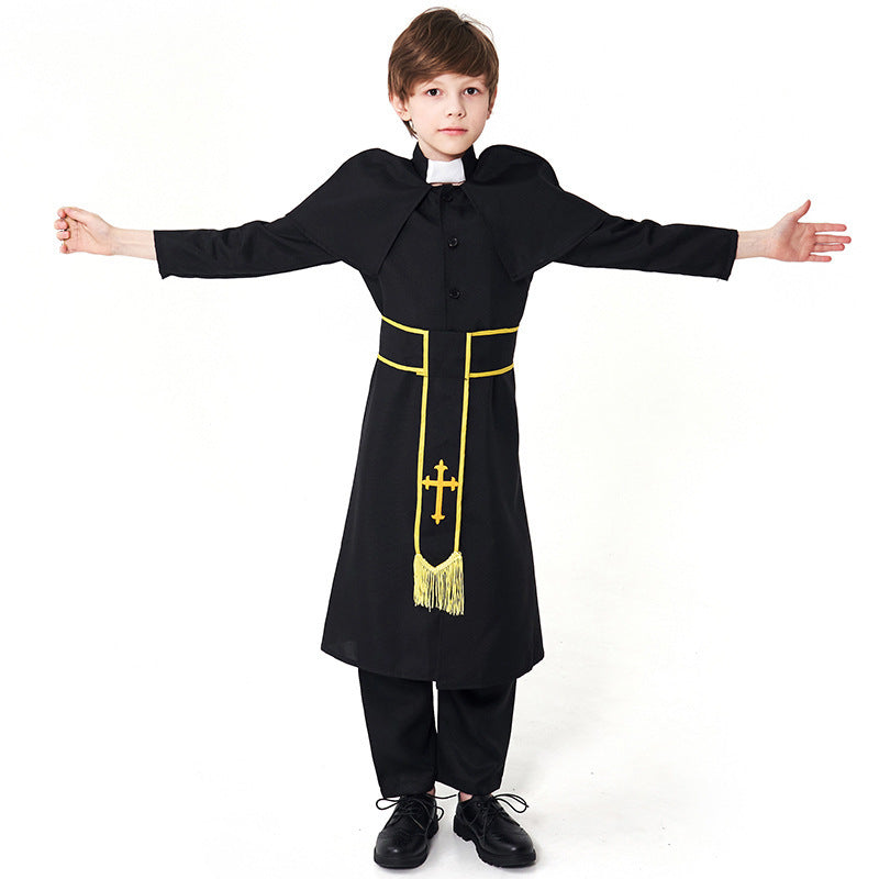 Men's Priest Costume with Cape and Golden Accessories Chichicherry