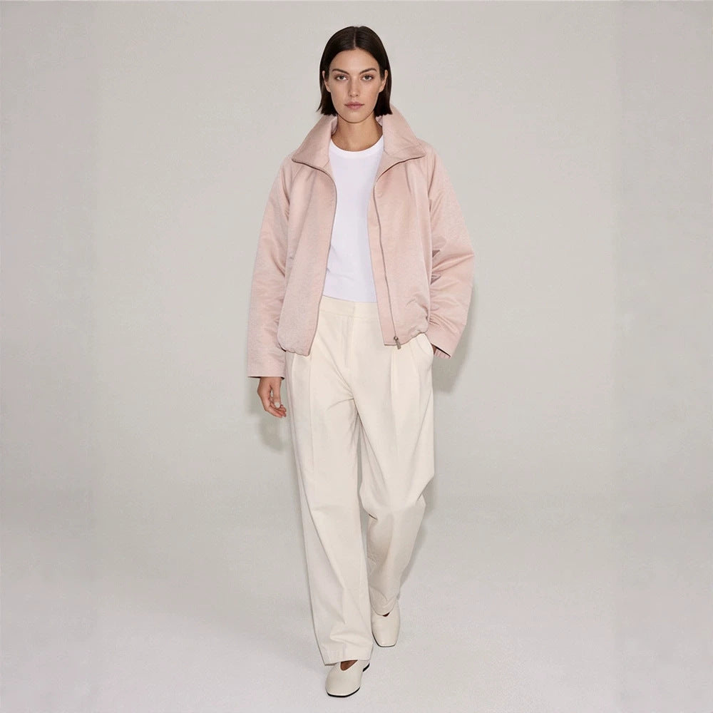 Women's light transitional jacket with high stand-up collar, raglan sleeves, and ballooned hem Chichicherry