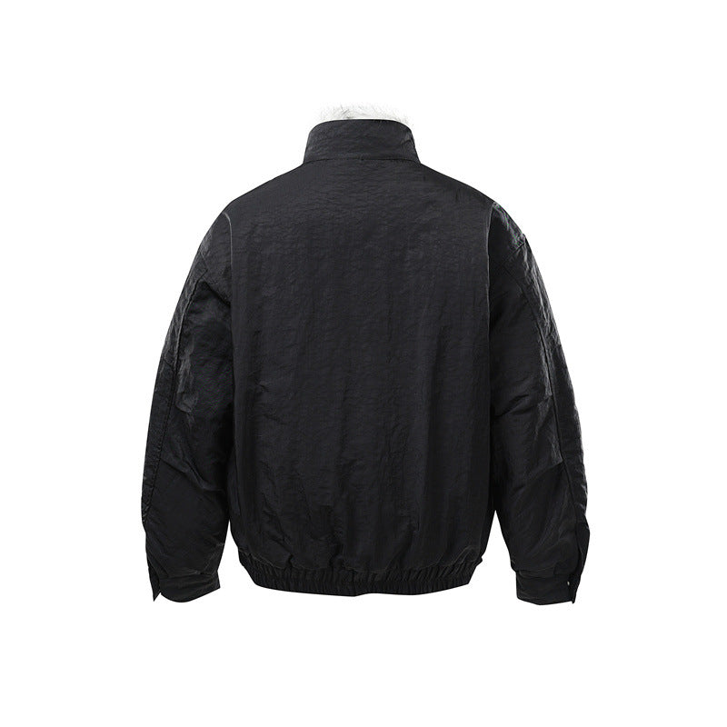 Men's Quilted Bomber Jacket with High Teddy Collar, Concealed Zipper and Elastic Hem Chichicherry