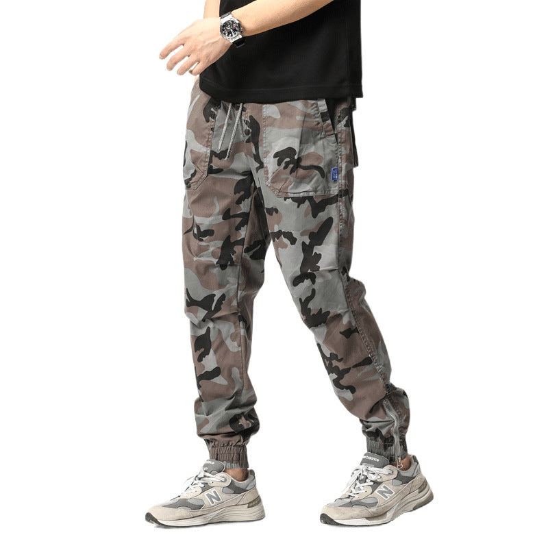 Men's cargo pants in jogger style with camouflage, elastic cuffs, and multifunctional pockets Chichicherry