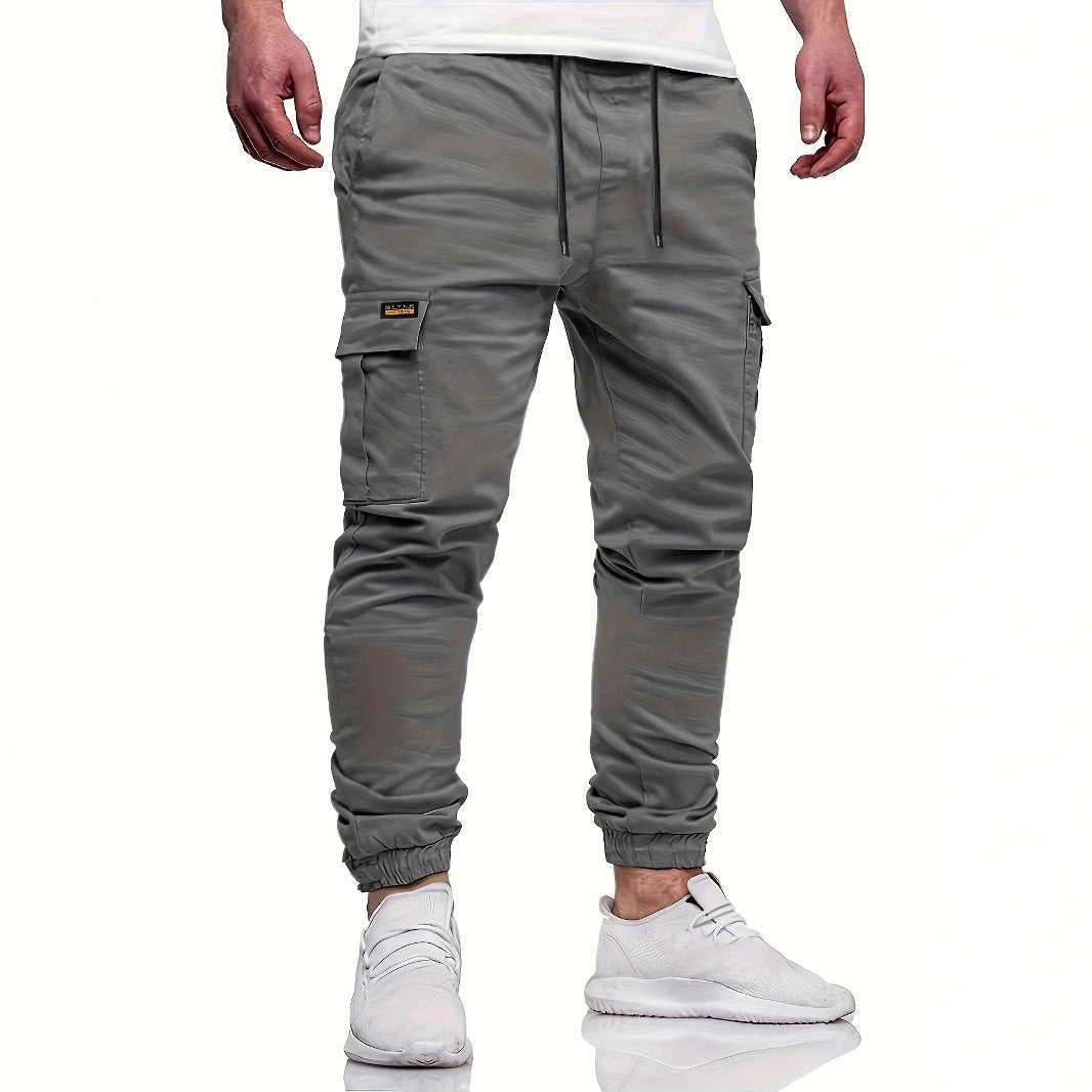 Men's Slim-Tapered Utility Cargo Pants in Jogger Style with Flap and Zipper Pockets Chichicherry