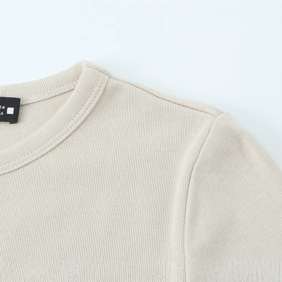 Women Striped Cropped Long Sleeve Shirt with Round Neckline Chichicherry