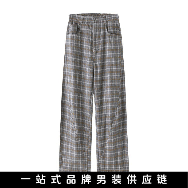 Women High-waisted wide checkered Culotte pants with crease Chichicherry