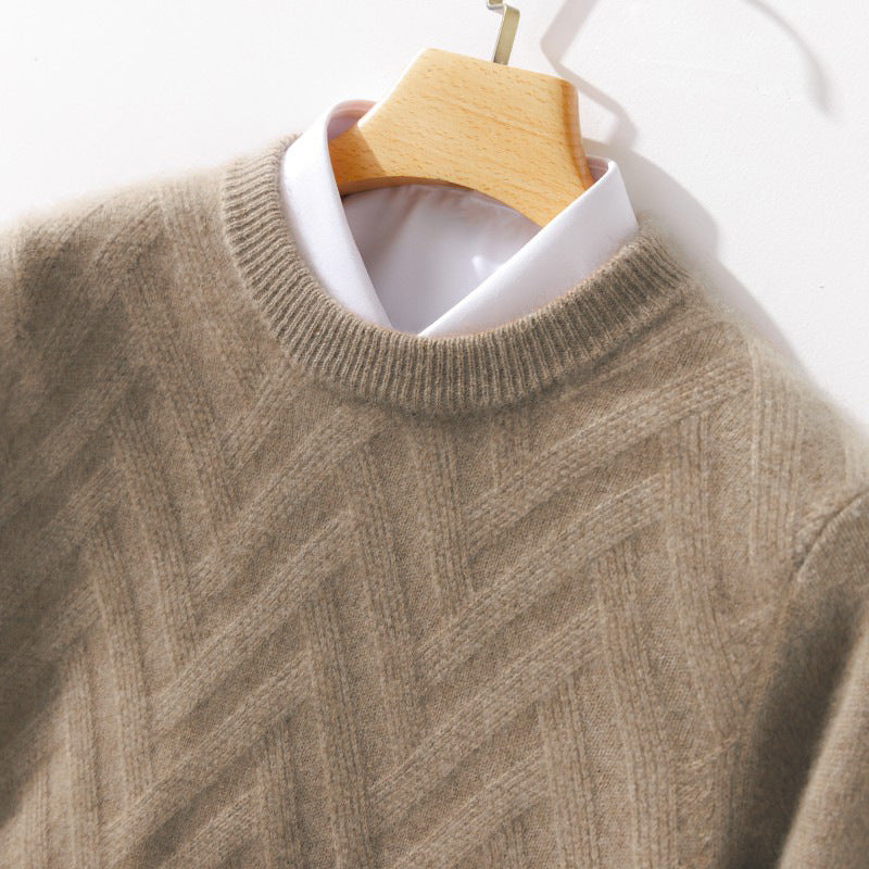 Men's Fine Crew Neck Sweater made of Cashmere Blend with Chevron Structure Chichicherry