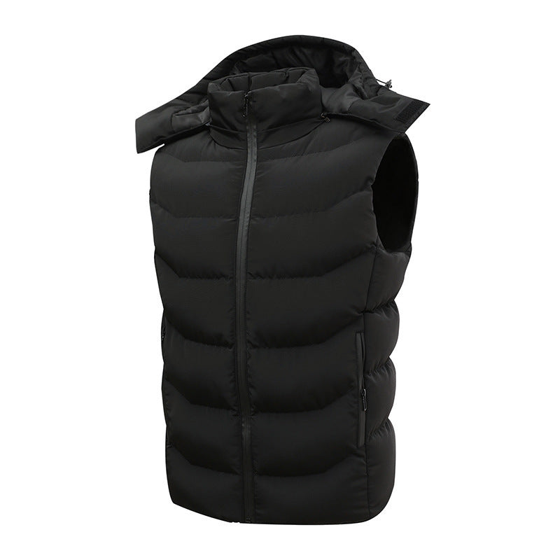 Men's Padded Hooded Vest with Thermal Insulation, High Stand Collar and Concealed Zipper Pockets Chichicherry