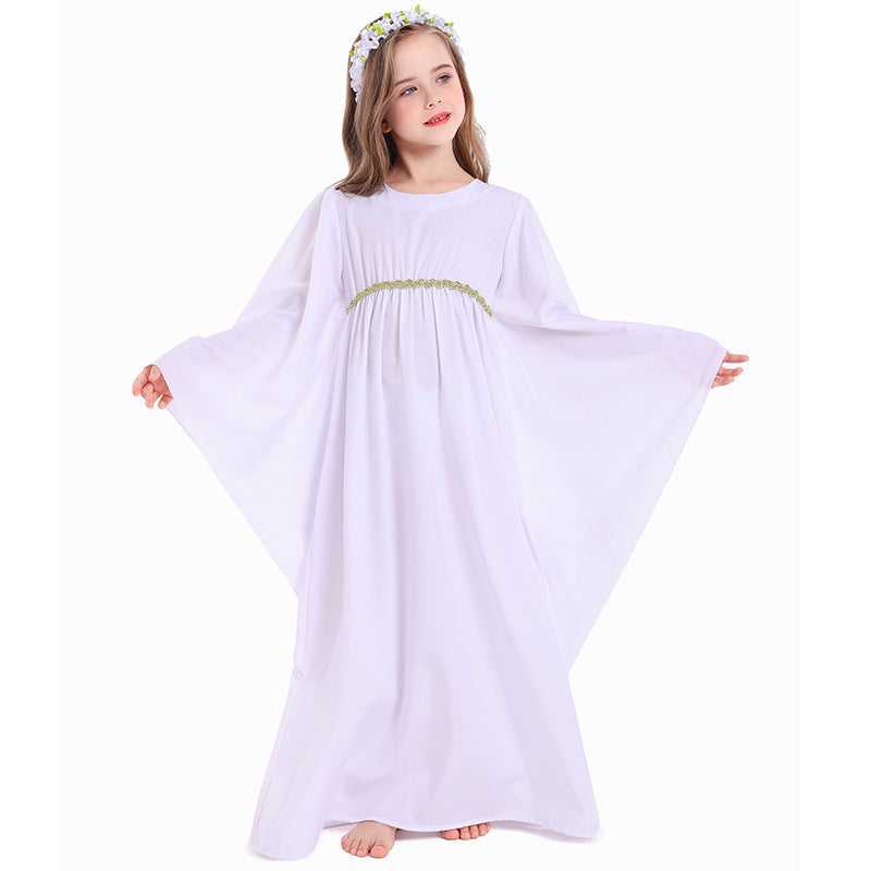 Girls fairy-tale dress with wide sleeves and floral belt Chichicherry