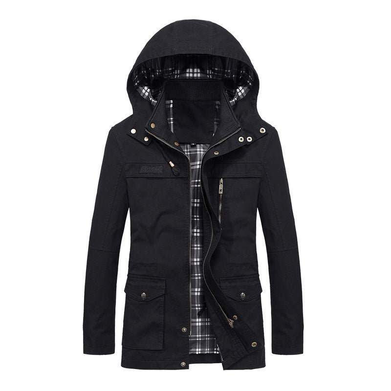 Men's field parka in urban utility style with checked inner lining, removable hood, and multifunction pockets Chichicherry