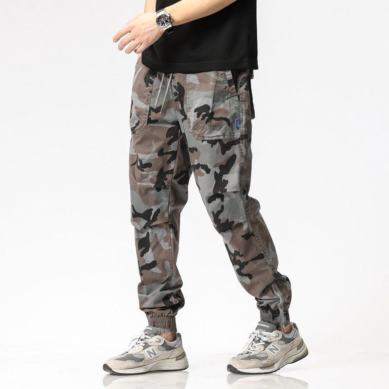 Men's cargo pants in jogger style with camouflage, elastic cuffs, and multifunctional pockets Chichicherry