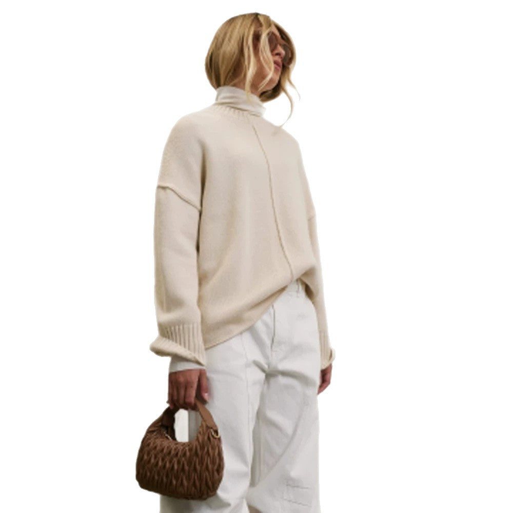 Women Oversized Turtleneck Sweater with Concealed Center Seam Chichicherry