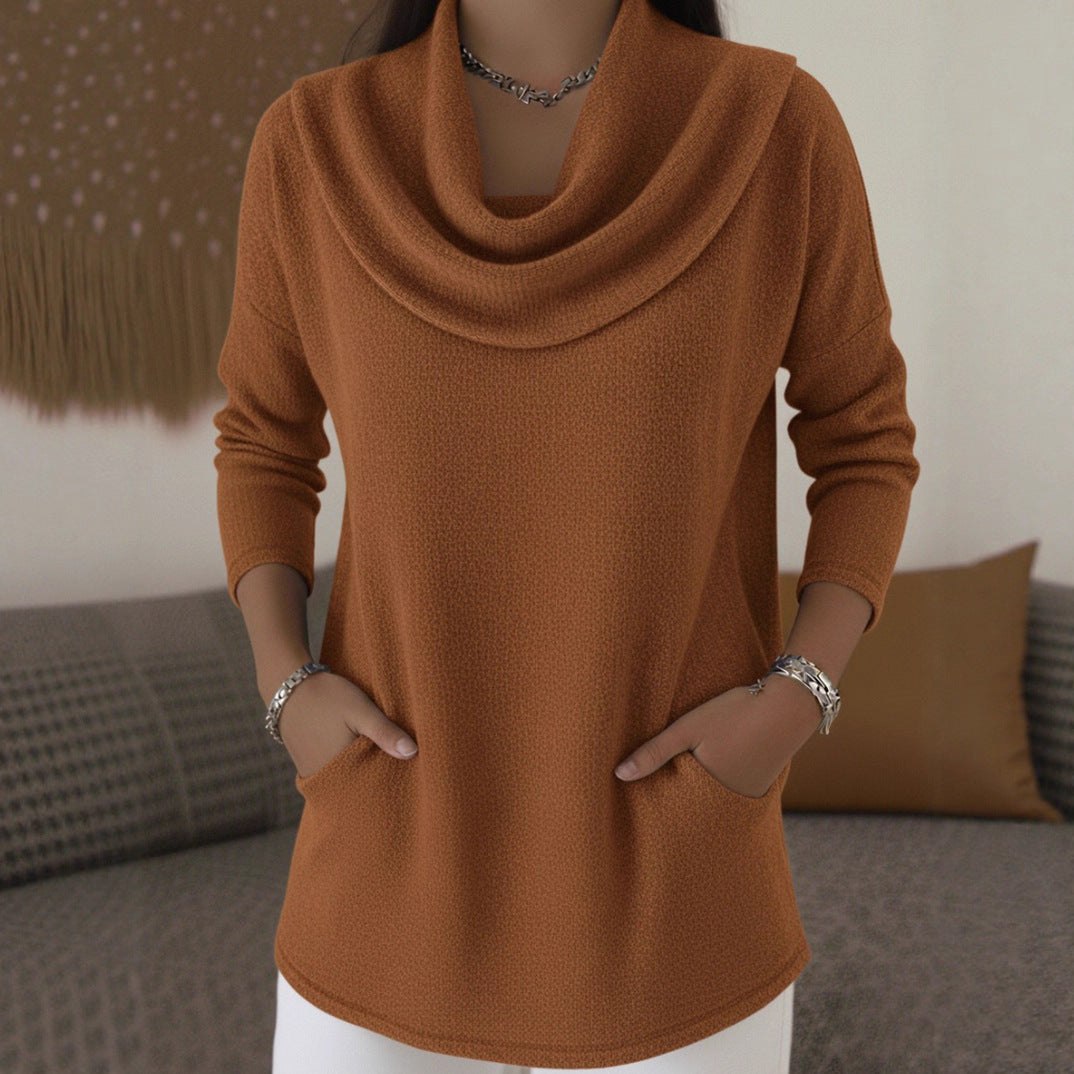 Women's Cozy Fine Knit Sweater with Shawl Collar and Pockets Chichicherry