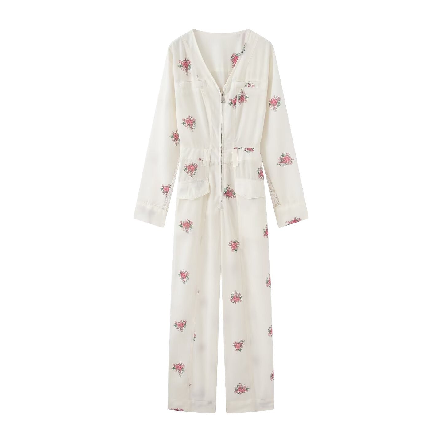 Ladies Soft Viscose Overall with Floral Print, Zipper and Wide Leg Chichicherry