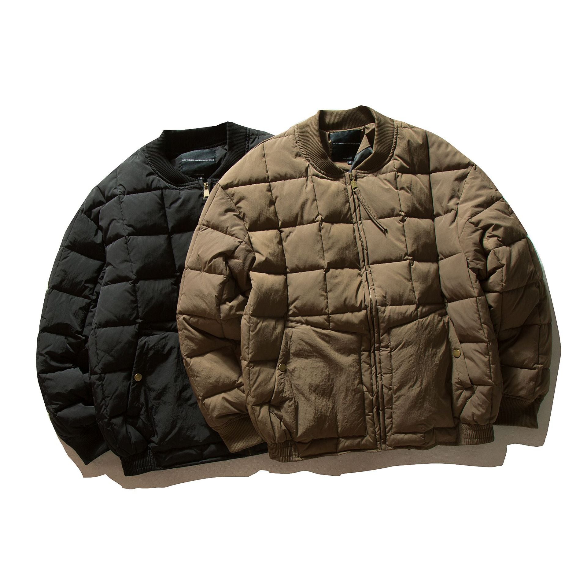 Men's Boxy Quilted Bomber Jacket with Cubic Padding and Ribbed Collar Chichicherry