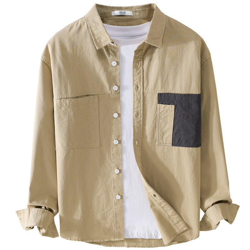 Men's Lightweight Cotton Overshirt with Contrast Chest Pocket and Relaxed Fit Chichicherry
