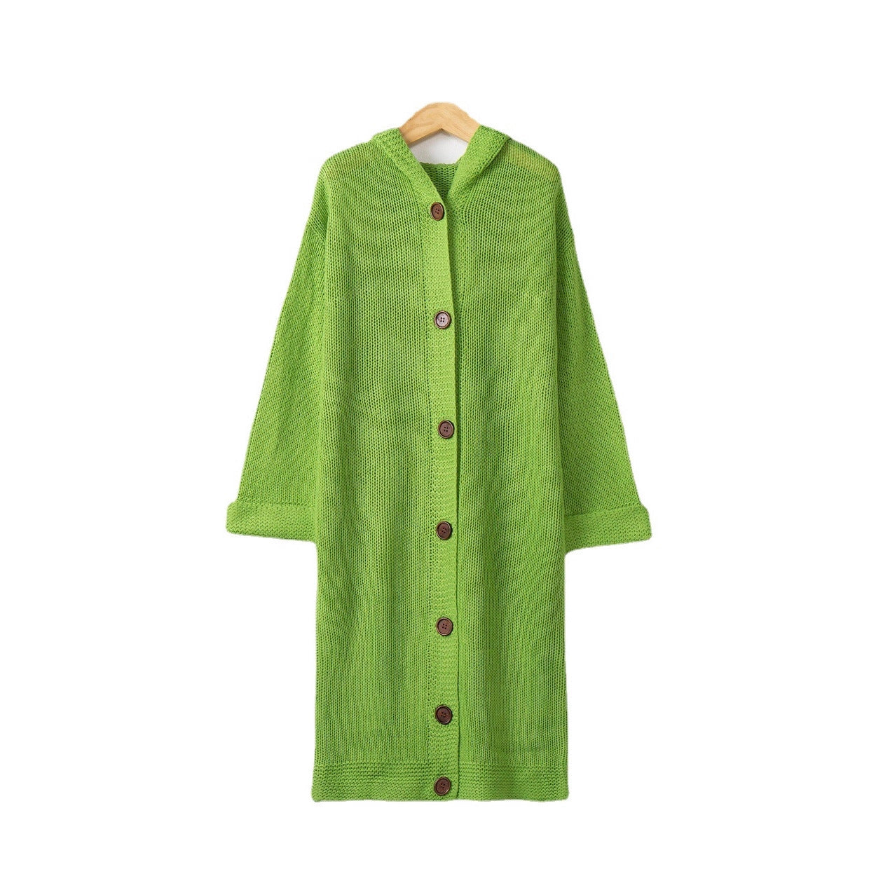 Women's Hooded Long Cardigan made of medium-thick ribbed knit with a full button placket and loose oversized cut Chichicherry