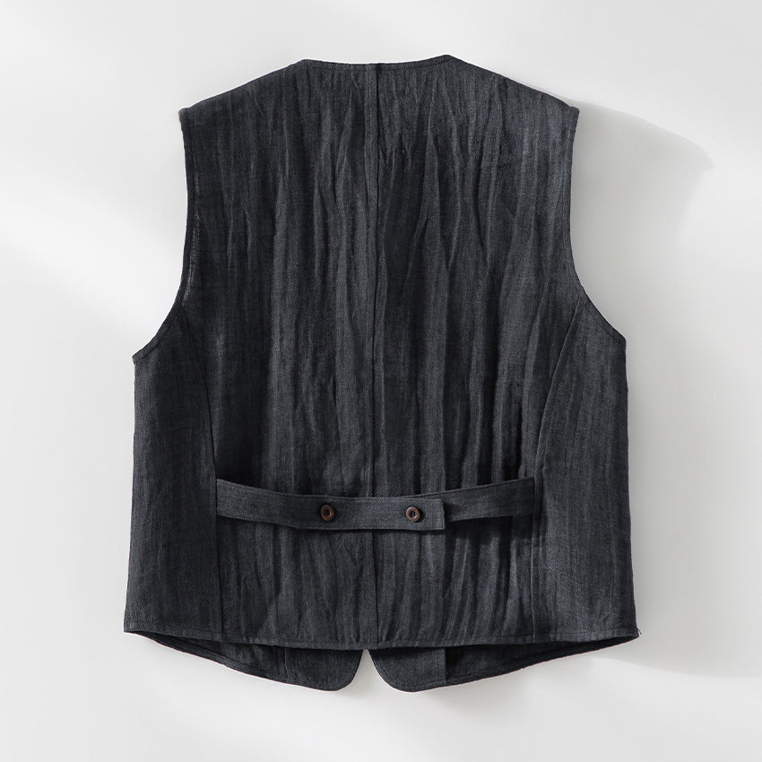 Women's Lightweight Linen Utility Look Vest with V-Neck and Large Patch Pockets Chichicherry