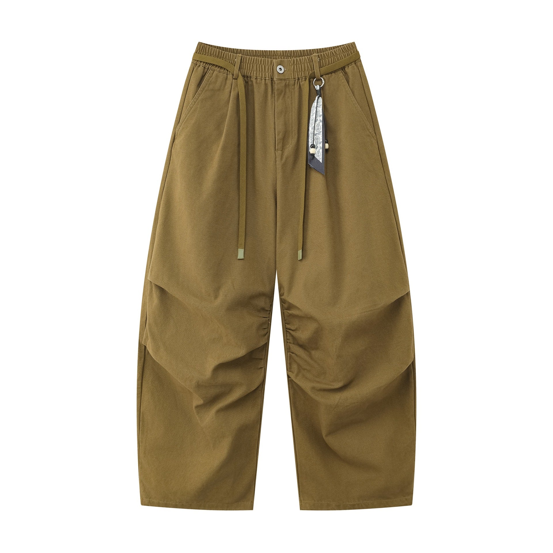 Women's Wide Culotte Pants with Elastic Waistband, Pleats, and Decorative Scarf Pendant Chichicherry