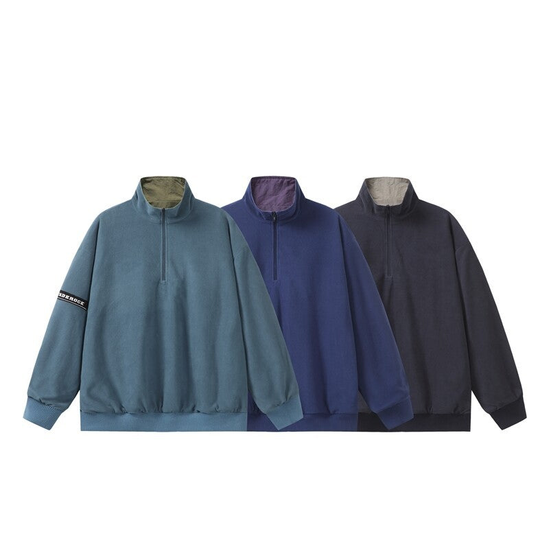 Unisex Oversize Windbreaker Pullover with half zipper and ribbed hem Chichicherry