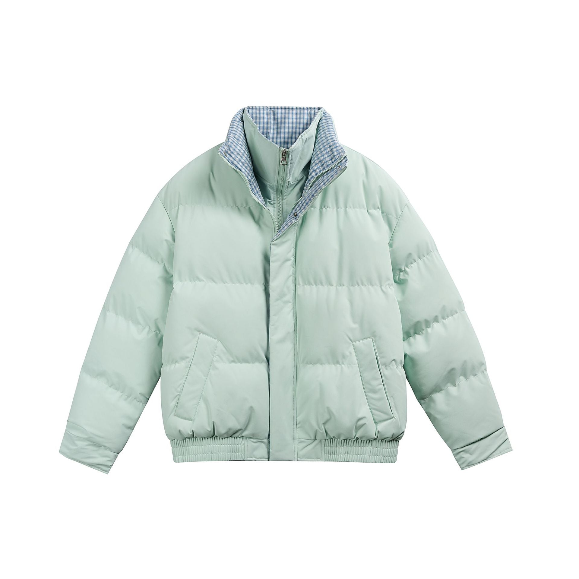 Men's Quilted Bomber Jacket with Checkered Inner Collar and Elastic Hem Chichicherry