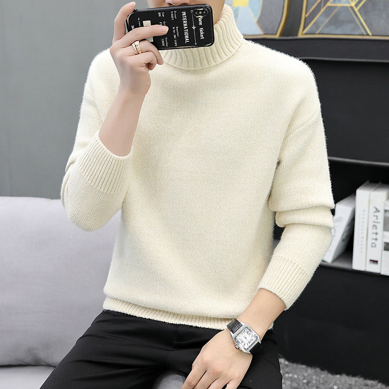 Men's turtleneck sweater made of boucle fine knit with ribbed cuffs Chichicherry