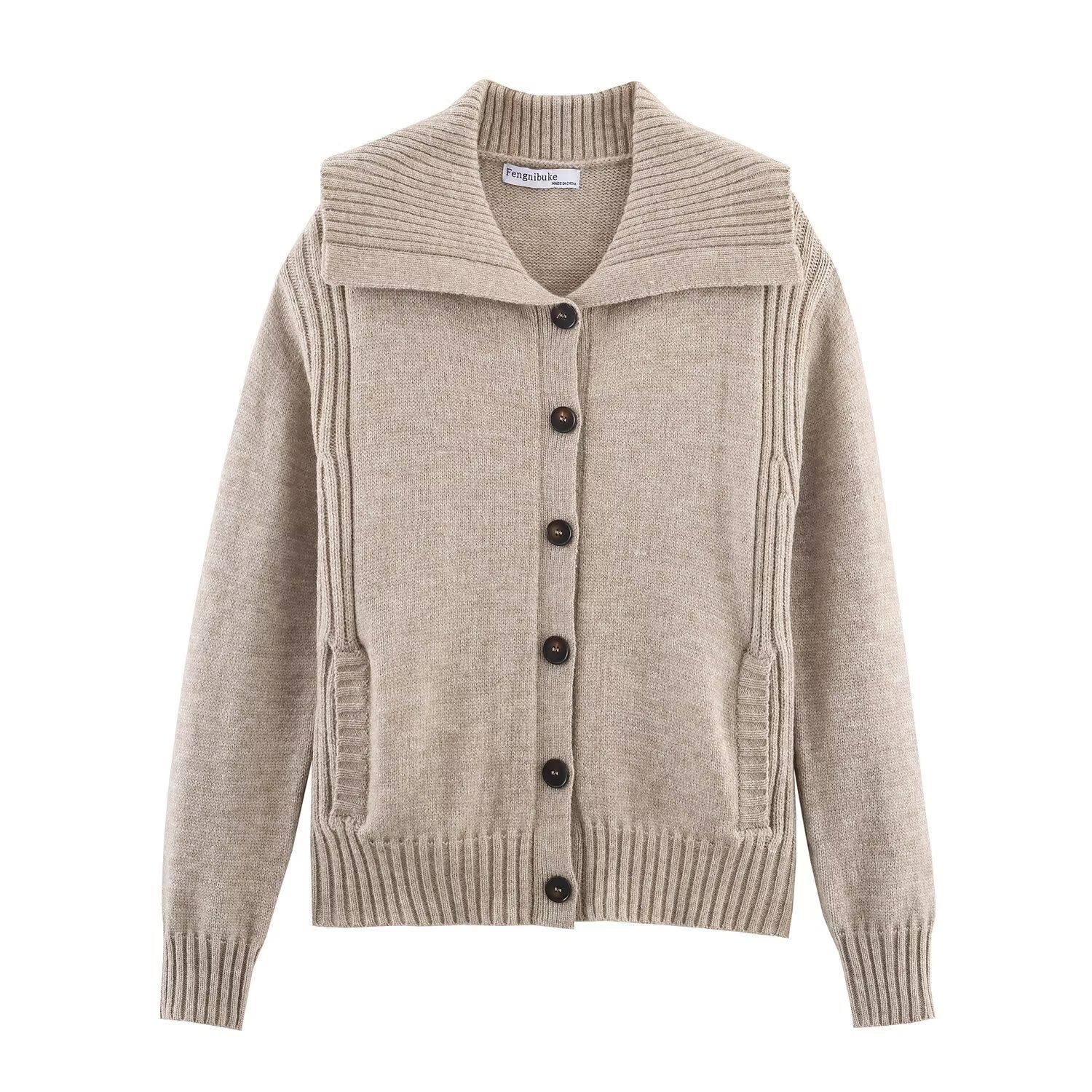 Women's knit cardigan with oversized sail collar and cable knit details Chichicherry