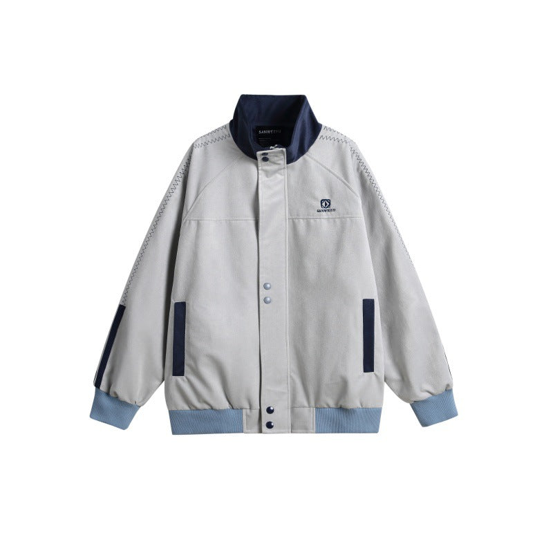 Men's bomber jacket in boxy cut with high stand-up collar, snap button placket and contrast piping Chichicherry