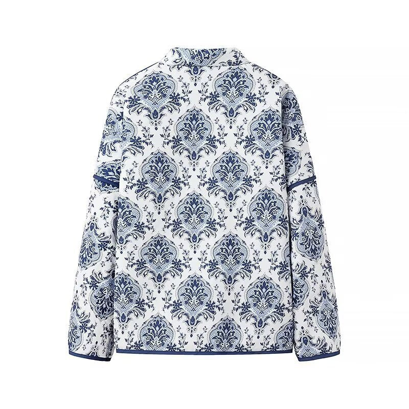 Women Quilted Kimono Jacket with Ornamental Jacquard Look and Contrasting Piping Chichicherry