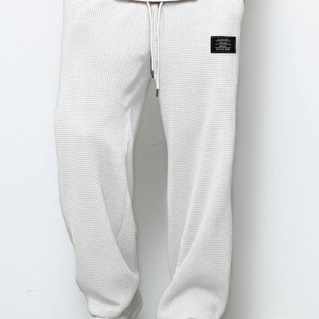 Men's Relaxed Fit Waffle Knit Jogging Pants with Drawstring & Side Pockets Chichicherry